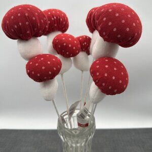 Christmas Picks Lot Mushroom Crafts Fabric Felt Holiday Wreath Pixie Cap Fairy